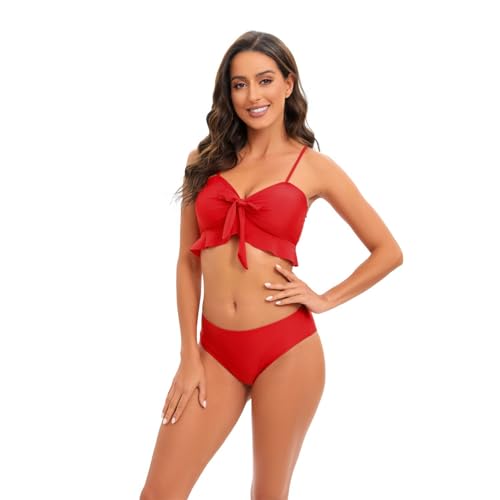 Tankini 3 pièces coloré pour femme maillot taille haute jupe
