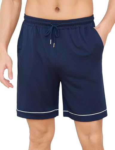Crewhpo Pantalón Corto Pijama Hombre Verano Pantalones Cortos Pijama Shorts con Cintura Cordón y Bolsillos Casuales Suave Cómodo Ropa de Dormir