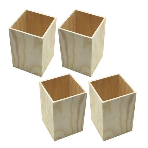 iplusmile Portalápices de Madera Natural 4 Piezas para Escritorio Soporte Multifuncional para Brochas de Maquillaje y Utensilios de Papelería Organizador Compacto DIY para Oficina y Hogar