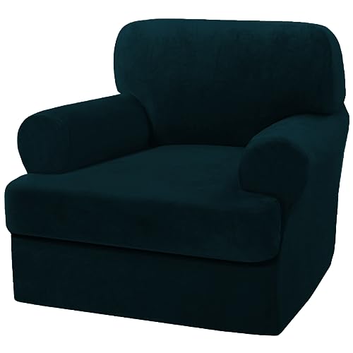 Housse de fauteuil 1 place en T marron, protection extensible en fausse fourrure douce