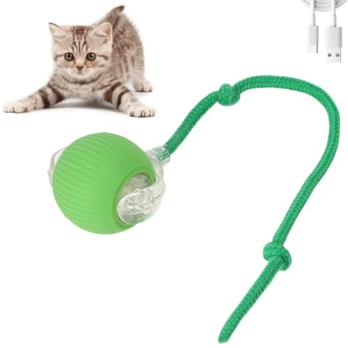 XUNNIU Verde Palla Giochi per Cani/Gatti, Elettrici Gioco interattivo Gatto e Cane con Corda, Intelligente Pallina gatto automatica,Giochi per Gatti e Cani