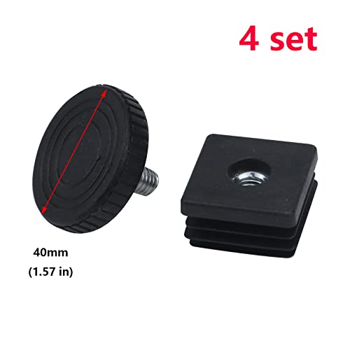Antrader Home Office Table Desk Adjustable Leveling Foot,Plastic Metal Square Tube Insert Kit, 30Mm X 30Mm Black, 4 Sets #TOP2