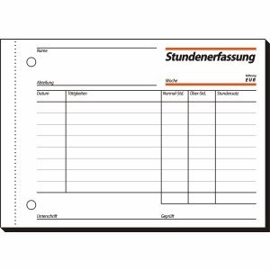 Sigel 10 x Stundenerfassung A6 quer 60g/qm mit Blaupapier 50 Blatt