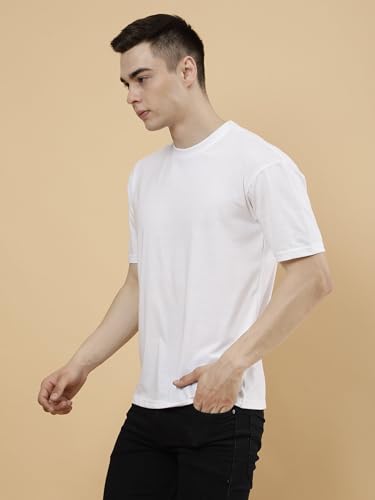 Image of POCKMAN Oversized Fit Mens Round Neck Cotton Blend Half Sleeve Plain T-Shirts.