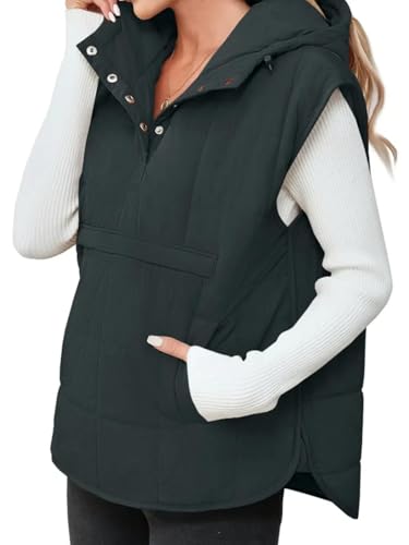 Saodimallsu Womens Quilted Puffer Vest Sleeveless Hoodies Fall Winter Tops with Kangaroo Pockets