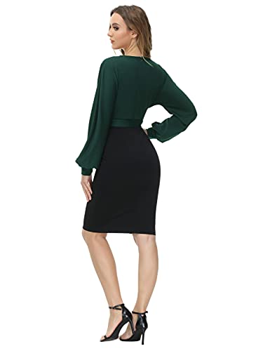 Grace Karin Women's Pencil Midi Dress Long Sleeve Elegant Casual Daily Knee Length Wrap Dresses Atrovirens-Black L #TOP3