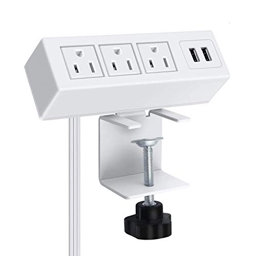 3 Outlet Desk Clamp Power Strip, Desk Mount USB Charging Power Station, Removable Desktop Power Center Plugs Output 125V/60HZ/12A/1500W, USB 5V/2.1A 6.56FT Cable