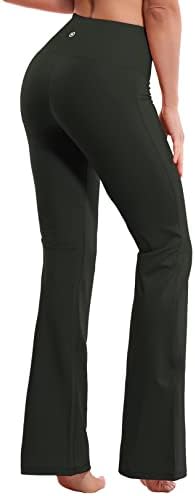 BUBBLELIME 29"/31"/33"/35"/37" 4 Styles Women's High Waist Bootcut Yoga Pants - Basic Nylon_OLIVEGRAY L-29 Inseam