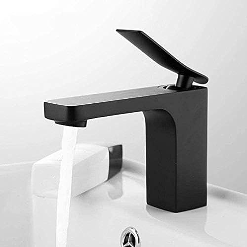Robinet de lavabo noir en laiton avec mitigeur eau chaude et froide pour une salle de bains chic