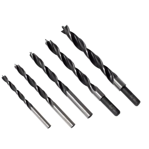 BOSCH BP14616 5-Piece Brad Point Drill Bit Set for Wood | Featuring 1/4 5/16 3/8 7/16 & 1/2 Sizes for Precision Woodworking Cabinetry and Doweling