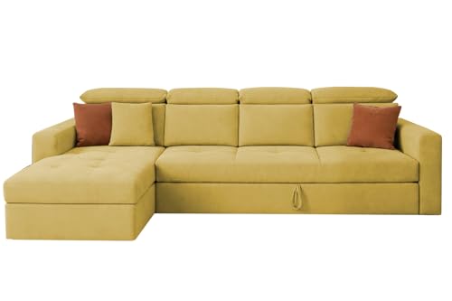 Image of Casaliving Gagnon LHS 6 Seater L Shape Corner Sofa Cum Bed for Living Room (Yellow Fabric) Premium Fabric Sofa