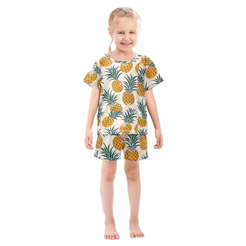 ALAZA Pineapple Fruit Retro Pajamas Short Sleeve 2 Piece Sleepwear Top and Bottom Pajama Set Unisex3