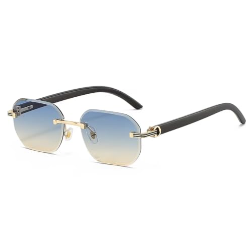 Lunettes de soleil hexagonales sans monture avec branches en bois élégantes