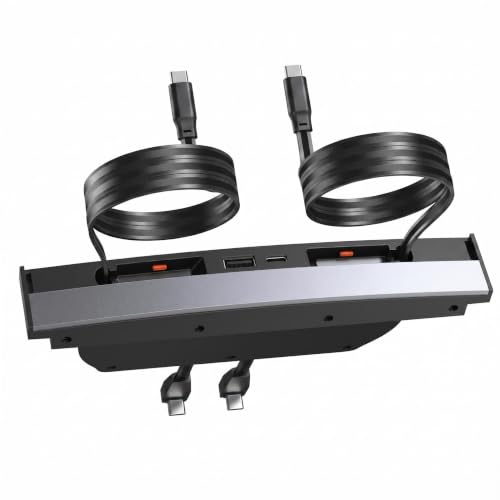 Upgrade Tesla USB Hub for Tesla Model 3&Y - 4Ports Fast Chargr for Model Y/3 Accessories 2023 2022 2021 Retractable Docking Station 2 Type-C Fast Charging Cables (Not Fit Model 3 2024)