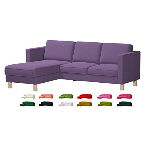 Velvet Karlstad Sofa Replacement Cover Fits IKEA Karlstad 3 Seat Sofa with Chaise Lounge(282cm/111 inches), Only Cover(Don't Fit Karlstad 2 Seat Sofa with Chaise Lounge) (Lavender)