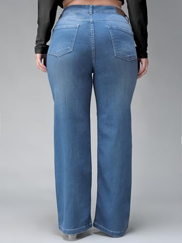 Image of Miss Chase A+ Women's Wide-Leg High Rise Regular-Length Stretchable Denim Jeans
