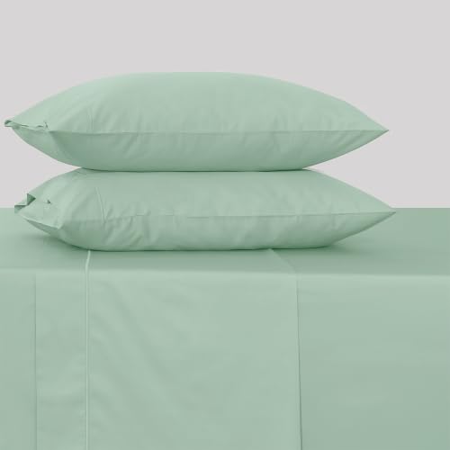Image of Feather & Stitch 500 TC Split King Size Sheet Set, 5 Piece Bed Sheets Set-2 Twin Fitted Sheet, 1 King Flat Sheet & 2 King Pillowcases, 18 inch Deep Pockets Sateen Weave Solid Bedsheet - (Soft Sage)