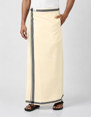 Image of TUNI MANI Kerala Style Men's Cotton Welcro Pocket Dhoti, Vesti /adjustable for all size (Single Dhoti)