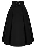 Women Plus Size Black Skirt High Waist Lace Up Midi Long Skirts Medieval Victorian Gothic Skirt Black 2XL