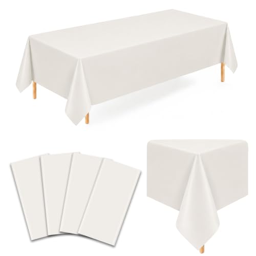 Image of 4 Pack Light Greige Plastic Tablecloths, 54 x 110 Inch Disposable Covers | Ideal for Weddings, Birthdays, Baby Showers and Picnics, Helping Protect Tabletops from Spills and Simplify Cleanup