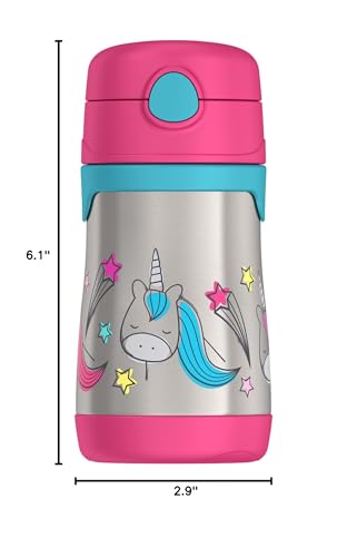 Image of Thermos Baby 10 oz. Stainless Steel Bottle with pop-up straw, Unicorns