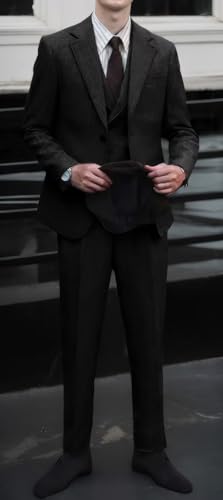 Tweed Herringbone Men Suit 3 Piece Suits for Men Formal 2 Button Wool Jacket Dress Suit Vest Pants Mens Wedding Prom Tuxedo4