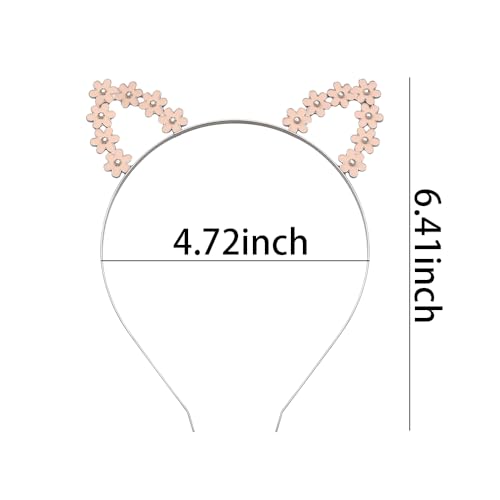 Pink Flower Headband Cat Ear Headbands for Girls Women Metal Floral Headband Cute Cat Ears Headbands Flower Hair Accessories for Girls Halloween Birthday Gifts for Kids Daughter Friends image 5