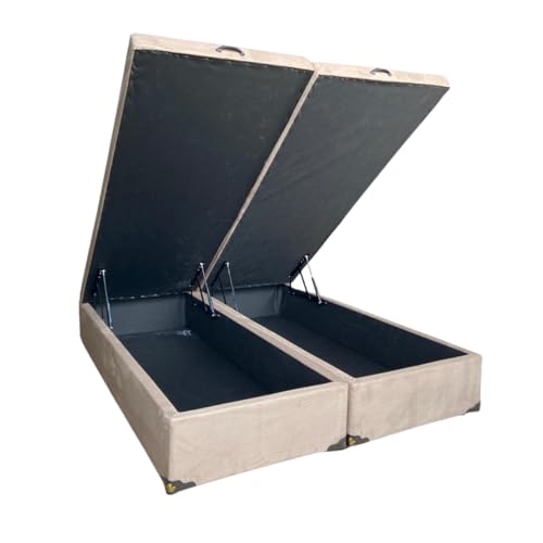 Cama Box Baú Queen Bipartido Suede Bege Com Pistão A Gás - Imperi...