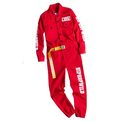 Combinaison de travail imprimée rouge homme avec poches multifonctions