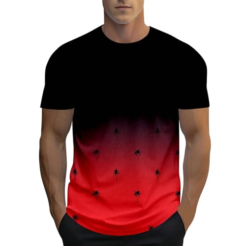Image of Sports T-Shirt Men's Cotton Oversized T-Shirt Men's Short Sleeve T-Shirt with Coconut Tree Print Light Airy Summer Tops Casual Loose T-Shirts with Colour Gradient Tee Shirts for Men