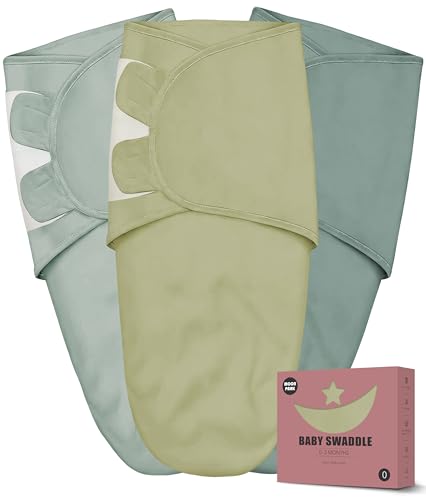 Image of Newborn Swaddle Blanket Wrap 0-3 Months (3-Pack) - Adjustable Infant Sleep Sack, 100% Cotton Anti-Startle Soothing Sack, Soft Breathable Nursery Bedding - Eucalyptus Sage