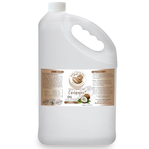 Bella Terra Oils Fractionated Coconut Oil (MCT Oil)  1gallon, Deeply Hydrating and Nourishing, Non-Greasy, For Hair & Skin