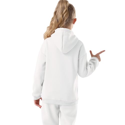 Image of Youth Athletic Hoodie Sweatshirts,Boys Girls Hoodie,Teen Girls Fleece Hoodie Pullover with Pockets Tops Kids Clothes,White,12Years