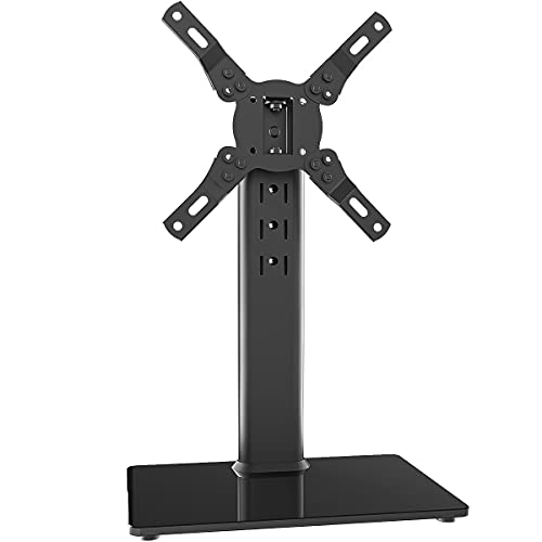 🔥 Crazy Deals Universal Swivel TV Stand/Base Table Top TV Stand for 13 to 39 inch TVs with 100 Degree Swivel, 4 Level Height Adjustable, Heavy Duty Tempered Glass Base, Holds up to 88lbs, HT07B-002