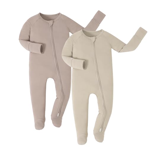 Image of JunNeng Viscose from Bamboo Baby Sleeper,Newborn Footie Pajamas with 2 Way Zipper & Fold Over Mittens,0-12M