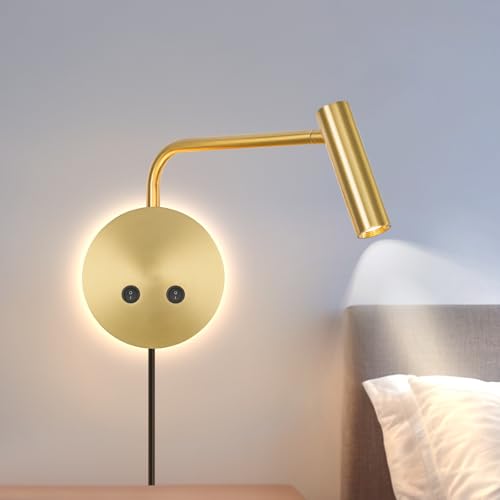 NICOLONOR Gold Wall Mounted Reading Light, 3000K