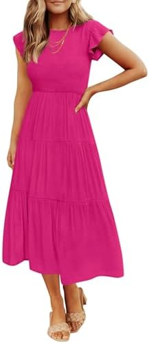 ZESICA Women's 2025 Summer Casual Flutter Short Sleeve Crew Neck ...