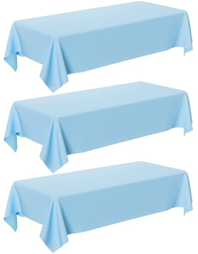 Image of Light Blue Tablecloth - 3 Pack 54 inch x 108 inch Rectangle Disposable Light Blue Plastic Table Cloth, Waterproof Table Cover for Party, Holiday & Gathering Use