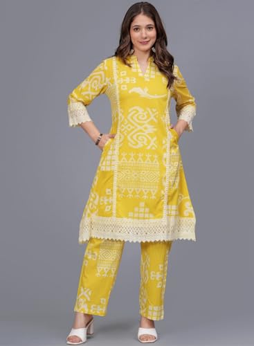 Image of rytras Women Cotton Kurta Set with Palazzo Pants