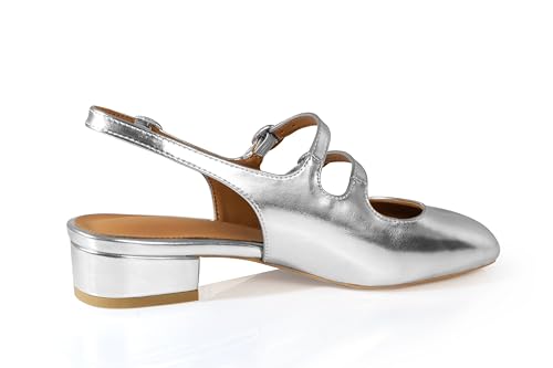 Image of anteikira Women's Round Toe Slingback Flats Closed Toe Double Strap Mary Jane Flats for Women 1 Inch Heel Dress Shoes Low Heel Causal Work Office Pumps for Women Size 5.5-12US
