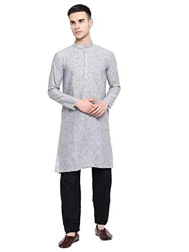 Image of Vastraa Fusion Men's Printed Kurta Pure Cotton Long Kurta, Round Collar, Full Sleeves, Button Kurta, Ethnic Wear