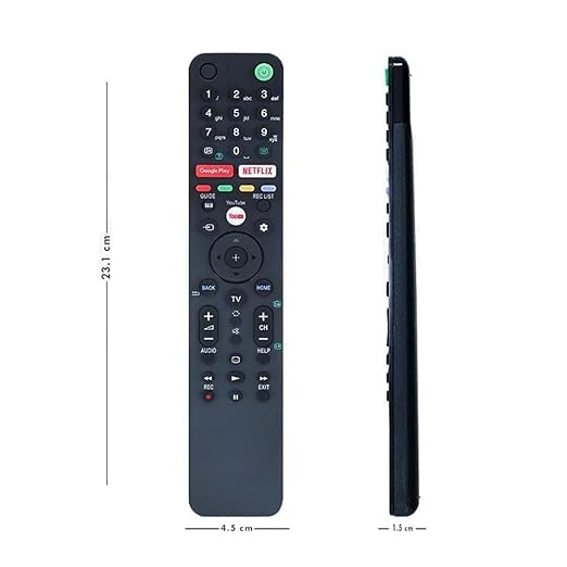 Diagram showing the dimensions of the RM-L1675 remote control: 23.1 cm length, 4.5 cm width, and 1.5 cm thickness.