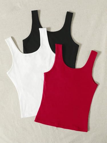 Image of Women's 1x1 Rib Cotton Stretch Tank Top Sleeveless Basic Vest Pack of 3