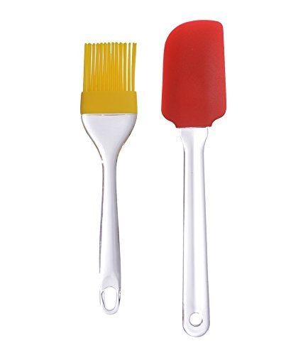 Hokipo Silicone Spatula And Pastry Brush Set - For Cake Mixer, Cooking, Baking, Glazing, Barbeque, Bbq Pastry (Random Colors)