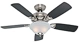 Hunter 52081 Caraway 44-Inch Brushed Nickel Ceiling Fan with Five Burnt Walnut/Roasted Walnut Blades and a Light Kit