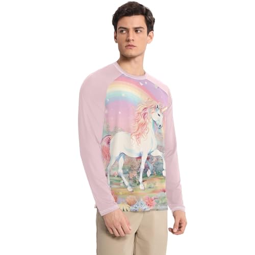 Bolaz Mens UV Protection Shirts Rash Guard Long Sleeve UPF 50+ Unicorn Rainbow 6 Quick Dry S3