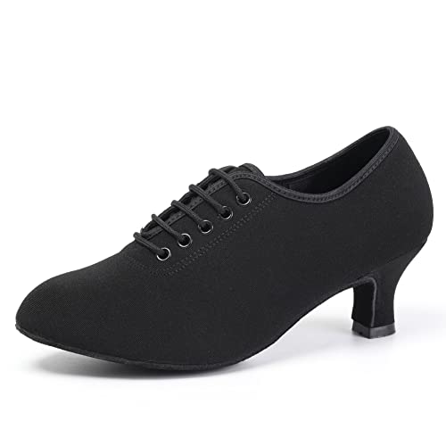 SWDZM Mujer Zapatos de Baile Latino Salsa Tango Ballroom Profesional Practice Performance Zapatos de Baile,Heel-5CM,Negro,38EU Cover