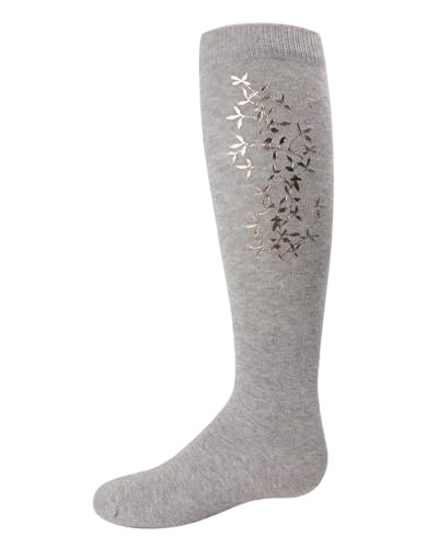 MeMoi Foil and Foliage Cotton Blend Girls Knee Socks Light Gray 8