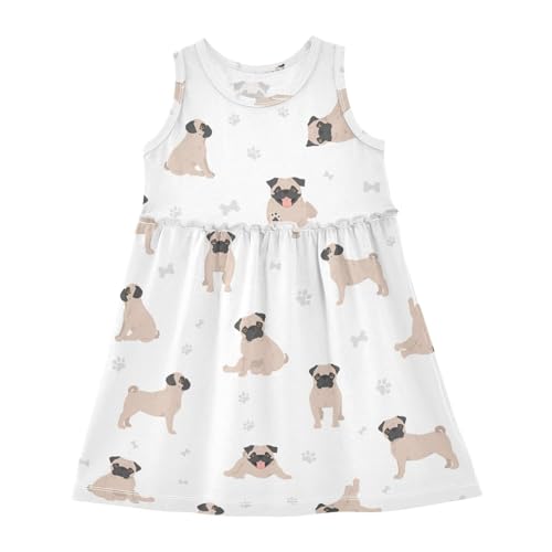 ZZKKO Pug Dogs Girls Dresses Casual Toddler Summer Dresses Outfits for Little Kids 2T-8Y