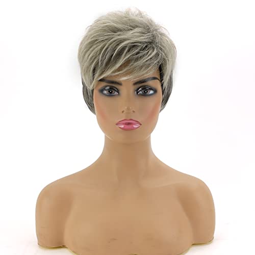Short Blonde Synthetic Wigs For White Women With Bangs Cute Ash Blonde Natural Wavy Hair Wigs Daily Use #TOP1